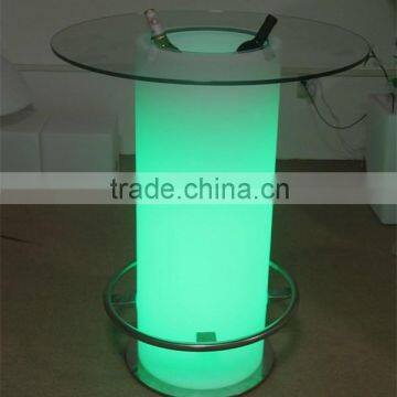 Multi color change plastic LED round stand table with ice cooler