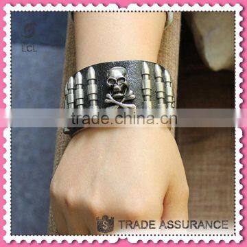 Skull leather cuff bracelets supplies, hot sale men bracelet skull