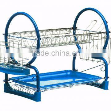 Kawachi Stainless Steel Chrome 2 Tier Dish Drainer Rack Glass Utensil-Blue photo-4