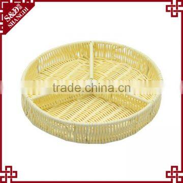 New hand woven food tray plastic rattan storage basket with dividers