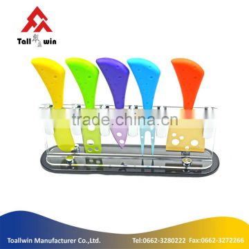 colorful 5 pcs cheese tools set with holder