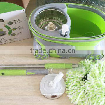 Portable Magic Mop With 2 Wheels SS Bucket Reusable Spin Mop Heads photo-2
