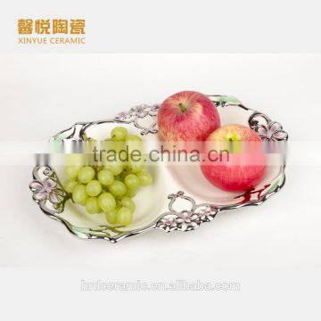 Wholesale golden electroplating fruit departed plate,electorplate golden plate ceramic material