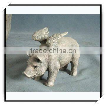 9.5 Inches gray resin animal sculpture - flying pig angel pig