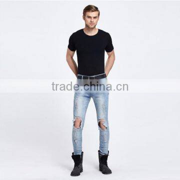 Korea Style Men Ripped Jeans Washed Ankle Destroyed Pants photo-2