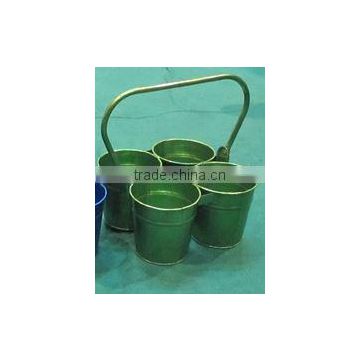 Powder Coated Green set4 Small Round bucket/Christmas Gift/Circular Garden Decoration/Metal Flower Pot/Flower Planter