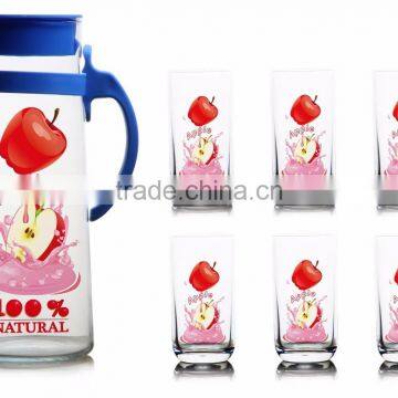 classic Glass water jug 1500ml 1200ml 1000ml color printing glass jug set and carafe and decanter