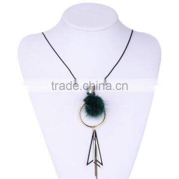 Mink Fur Ball Hoop Triangle Pendant Necklace Hot Selling Geometric Necklace photo-6