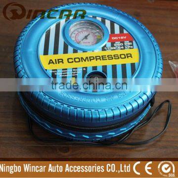 round 12V 260PSI mini air compressor with pressure gauge