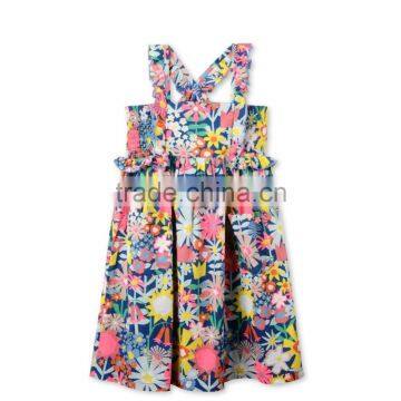 Bright Floral Collage Print Sleeveless Cotton Flower Girls Dress Boutique Girl Clothing Kids Party Dresses HSD5945 photo-2