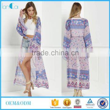 2017 Guangzhou hot fashion designs long sheer customize Printed Rayon Kimono Sexy Ladies