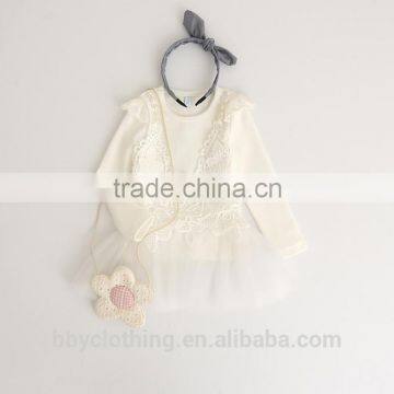 Girls Dresses 2017 New Lovely Girls T Shirt and White Lace Dress With Beads Clothes Set Kids Autumn Children Clothing Set photo-4