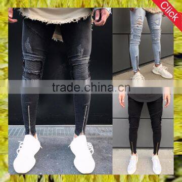 New fashion custom zipper design top 10 jeans brands men ripped skinny jeans wholesale