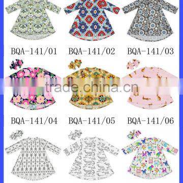 Korean Style Children Spring Clothes Long SLeeve Flower Pattern Printed A Line Design Baby Girl Dress