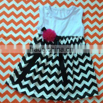 Little Kids Beautiful Model Dresses Girls Princess Dress Chevron Dress with Flower Ribbon Wholesale Baby Girls Party Clothes