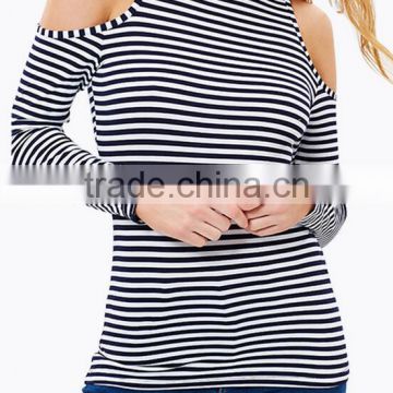 Runwaylover EY2188B Off-Shoulder Women Long Sleeve Stripe T-Shirt Custom Fashion T-Shirt