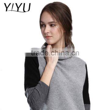 OEM factory price women turtleneck Color block knit cashmere sweater