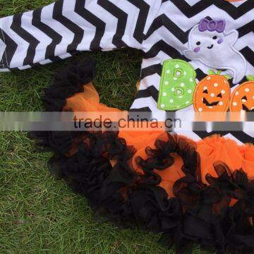 Girls Halloween Tutu Romper Girls BOO Tutu Romper Newborn Chevron Romper With Necklace and Headband photo-4