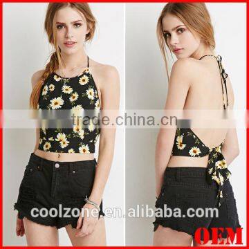 Fashion fully lined print top wholesale halter sexy woman crop top