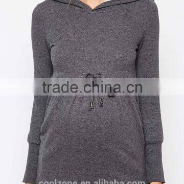 Relaxed Fit Longline Cut Hooded Sweatshirt for All Stages of Pregnancy