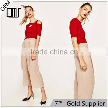 Custom design comfortable slacks for women with pleated elastic waistband