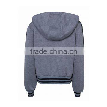 2017 Fashion Gray Lace Up Front Stripe Trims Hoodie for Ladies photo-2