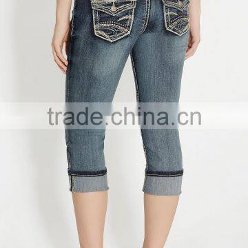 Medium Wash Capri With Back Flap Pockets #82396 photo-3