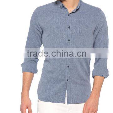 Indigo Solid Skinny Long Sleeve Buttoned Shirt