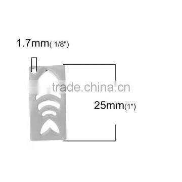 Stainless Steel Cut Out Charms Rectangle Silver Tone Fish Bone photo-2