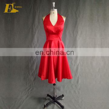 Real Sample Halter Design Short Red Taffeta Party Dresses