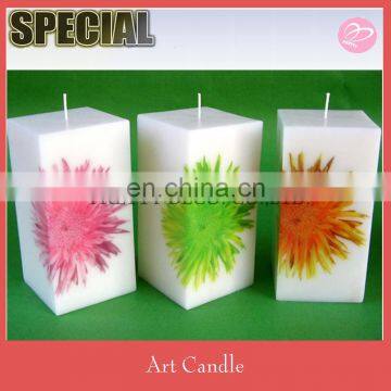 Flower printing style white pillar candles