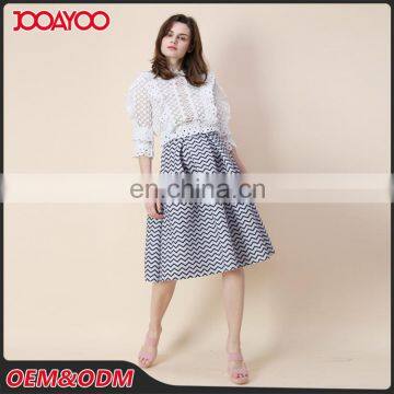 Girls Spring Lovely Skirt Blue Zigzag Pattern A-line Midi Skirt