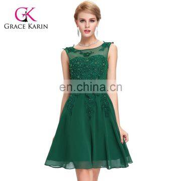 Grace Karin Sleeveless Crew Neck Short Chiffon Green Prom Dress GK000063-5