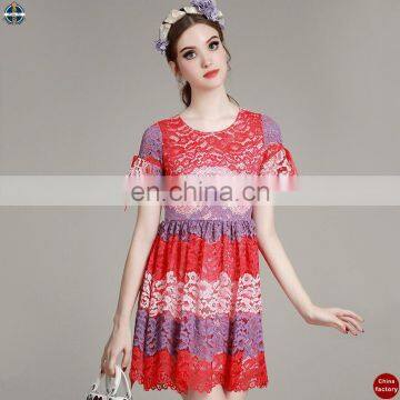 T-D069 Summer New Arrival Casual Trend Lace Contrast Color Women Dress