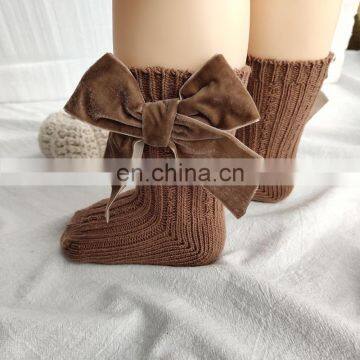 2020ins Children Spain Autumn and Winter New Big Bow Woolen Baby Socks Solid Color Tube Socks photo-2