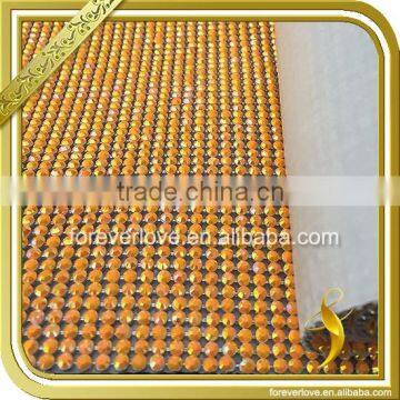 Aluminum base diamante trim hotfix orange rhinestone mesh roll 24cmx40cm FRM-159