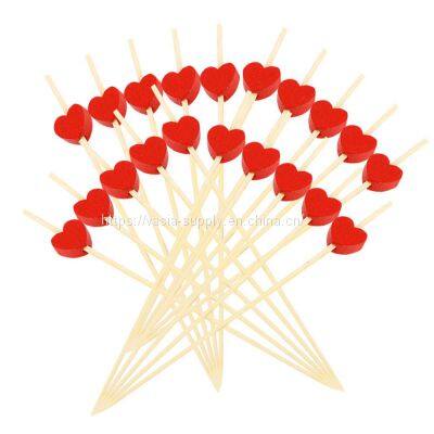 Decoration Fruit Eco-friendly Heart Shape Bamboo Picks Party Cocktail Bead Sticks