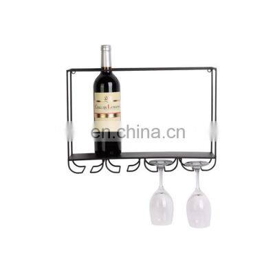 K&B wall mounted french red wine metal shelf countertop display red wine rack with glass holder