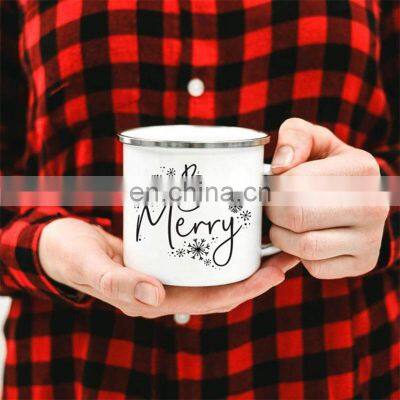 Christmas holiday gift 350ml white enamel steel tumbler travel cup mug