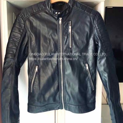 2022NEW FASHION WASHED MEN'S FAUX LEATHER MOTORCYCLE BIKER STAND COLLAR  JACKET