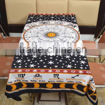 Indian Cotton Table Cloth Black Zodiac Horoscope Printed Dinning Table Cloth Vintage Wall Hanging Throw Bed Sheet Cover TC5 photo-2