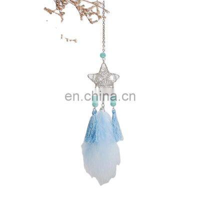 Wholsale Moon Star Colorful Feather Dreamcatcher Keychain Small Mini Dream Catcher For Car