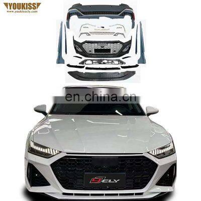 Youkiss Genuine Front Rear Car Bumper For Audi A7 2019-2021 Upgrade RS7 Grille Side Skirt Rear Diffuser Bumper Trims Body Kits