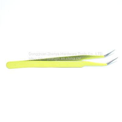 Yellow Stainless Steel Tweezers, Bird's Nest, Hair Picking and Eyelash Beautifying Tools, Electronic Mobile Phone Maintenance, Curved Straight Tip, Thin Tip Clip, Stickers, Cute photo-2