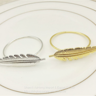 Gold Feather Leaf Napkin Ring Holders for Thanksgiving Easter