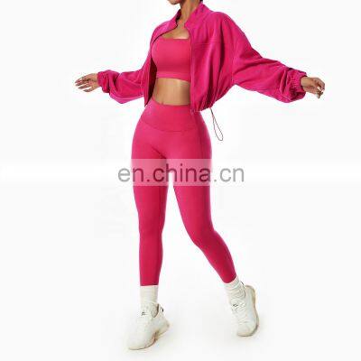 Full Zipper Women Custom Lightweight Slim Fit Yoga Jackets Long Sleeve Yoga Crop Tops