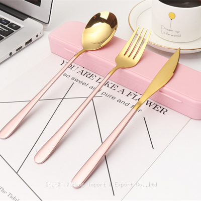 304 Stainless Steel Pink Gold Colored Flatware Knife Fork And Spoon Cutlery Set For Kitchen