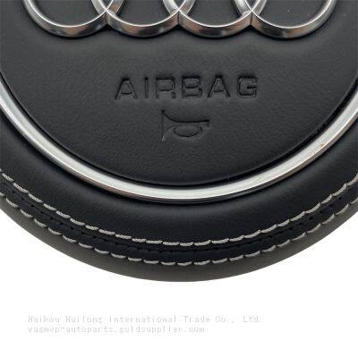 For Audi A4 B9 Audi Logo Leather Steering Wheel Airbag Cover Trim Cover White Stitching Red/Black Stitching photo-4