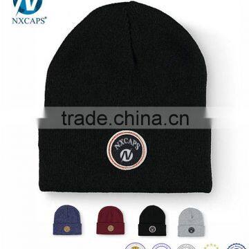 plain knit hat/cap with custom labels, Custom patch woven beanie hat