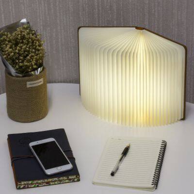 Creative USB Rechargeable Book Shaped Light Wooden Folding Book Light Warm White Led Desk Table Lamp for Decor